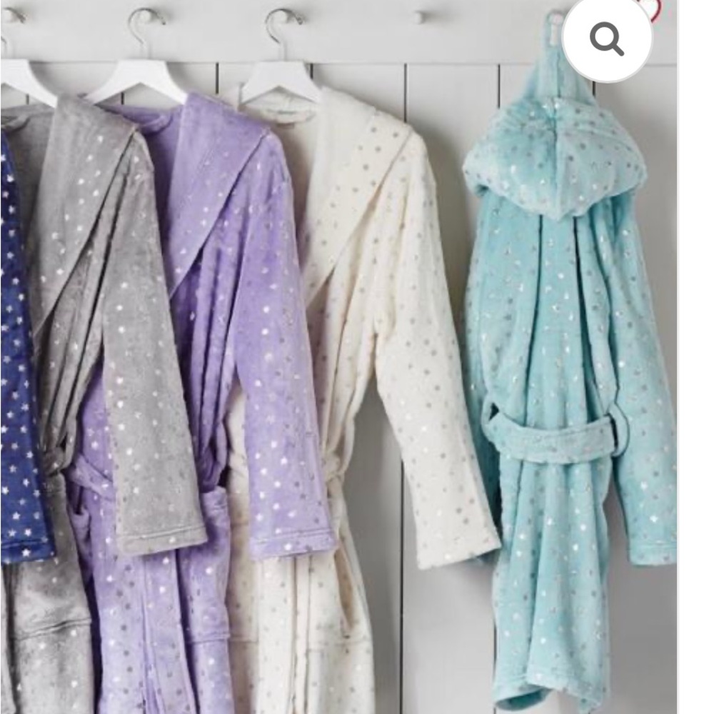 Pottery Barn Teen Aqua Plush Robe with Silver Details